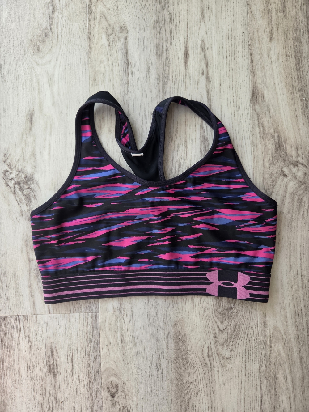 Under Armour Black Sports Bra with Pink & Purple Print
